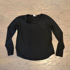 Gap Womens Black Long Sleeve Scoop Neck Center Seam Curved Hem Knit Top Small